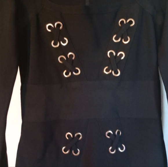 Marciano Black Bodycon Dress with Square Neck & Gold Detail Sz Large - Picture 11 of 16